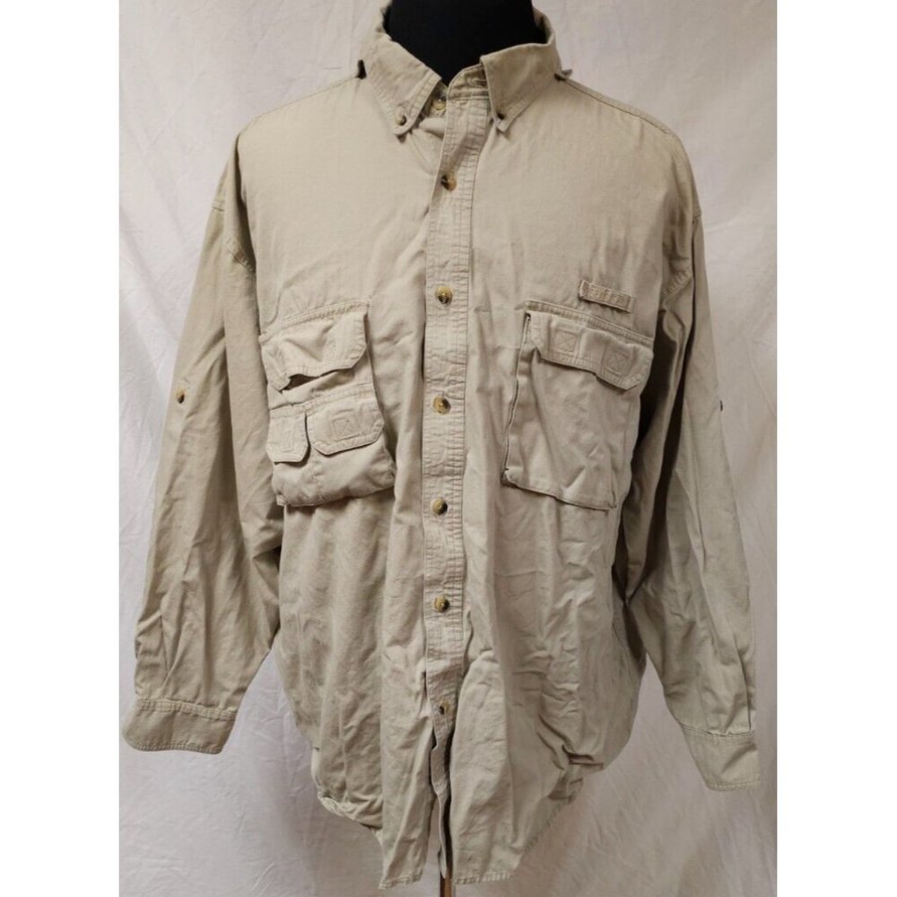 Sports Afield Mens 2XL Tan Khaki Long Sleeve Heavyweight Hike Button Down Shirt